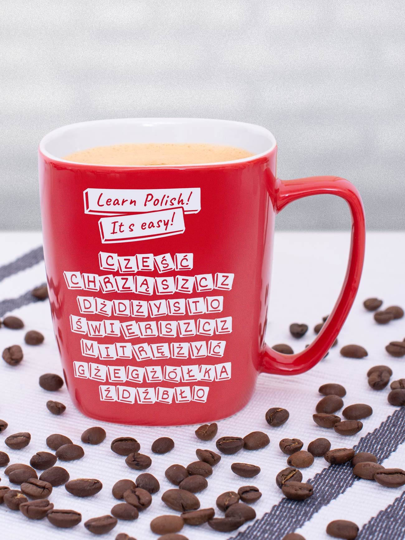 LEARN POLISH! IT'S EASY! / kubek czerwony z uchem