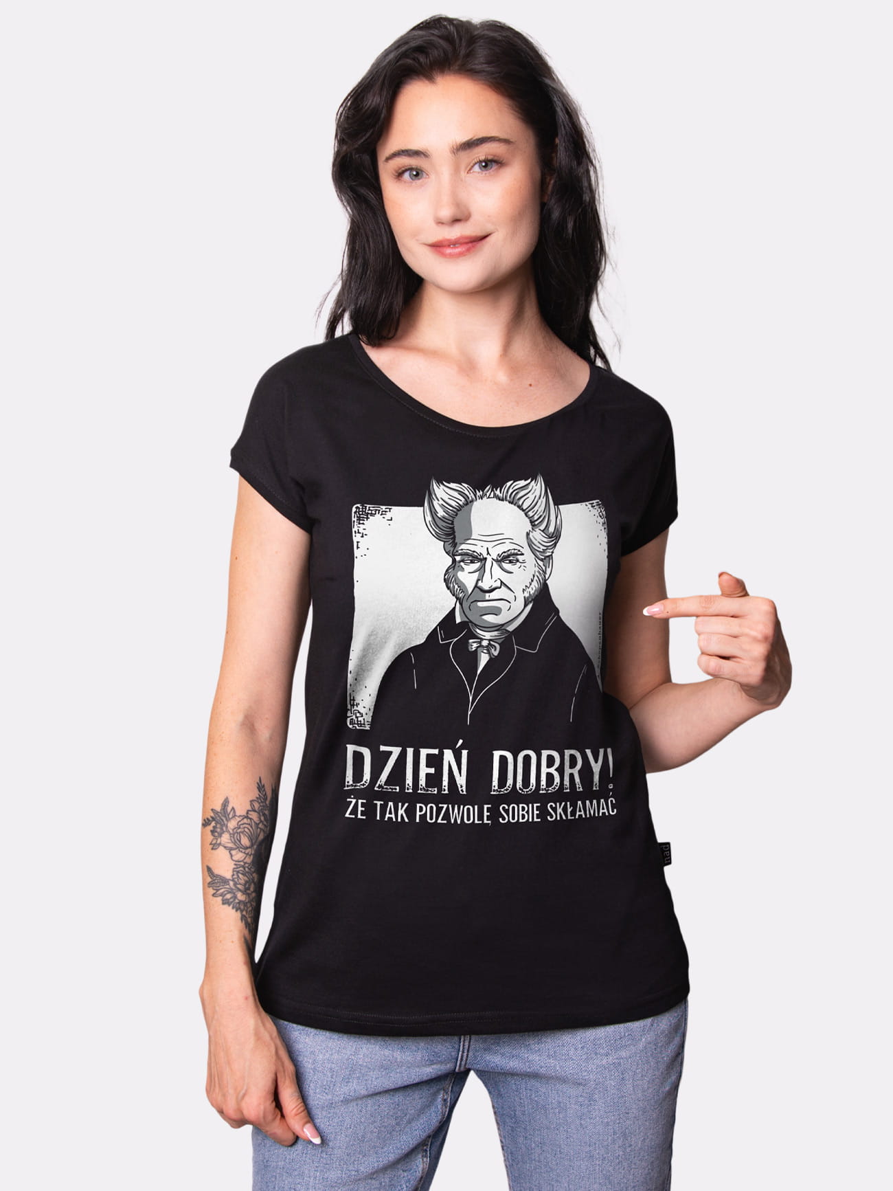 DZIEŃ DOBRY / SCHOPENHAUER / koszulka damska / czarna