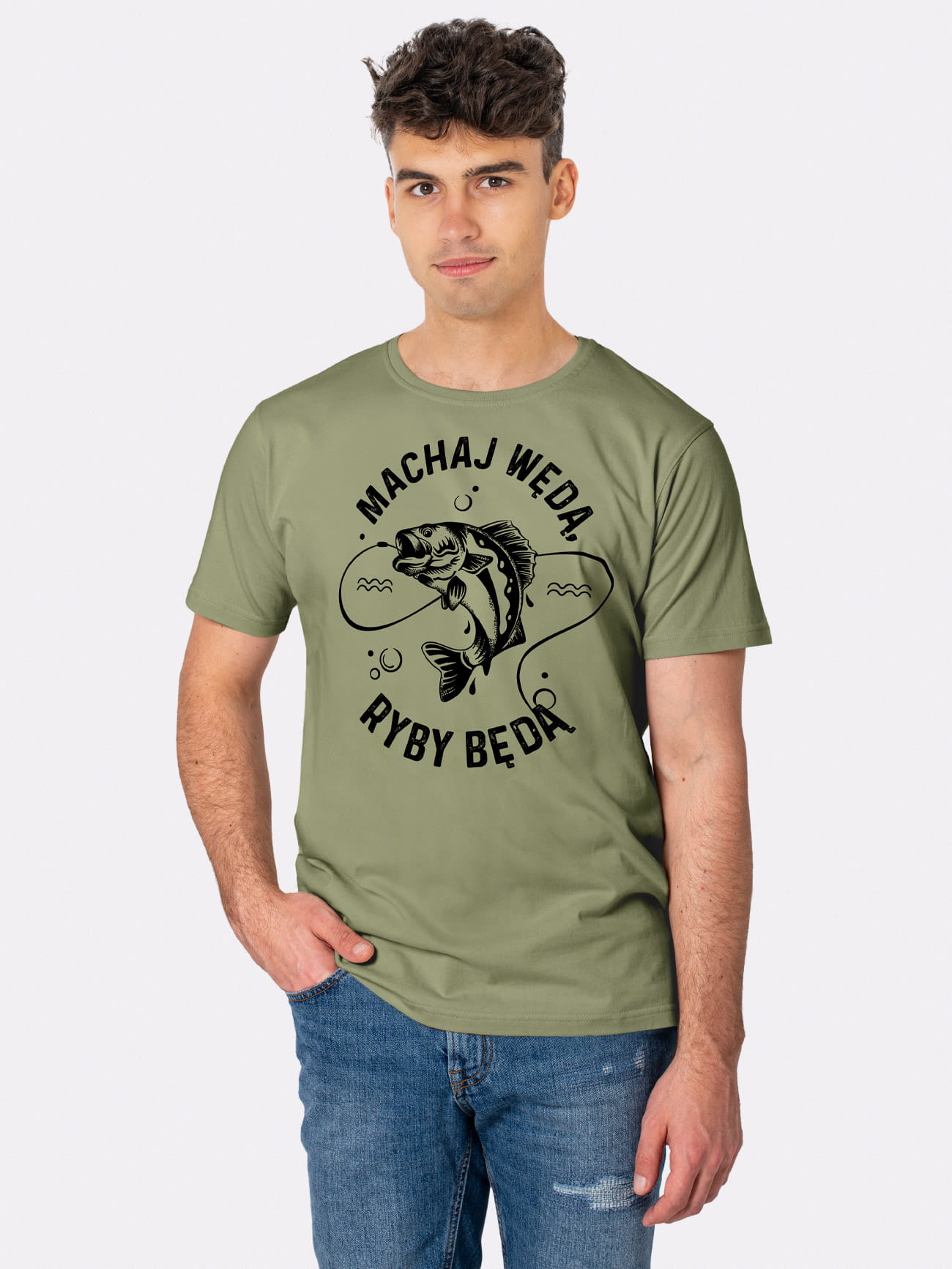 MACHAJ WĘDĄ, RYBY BĘDĄ / koszulka męska / zielona